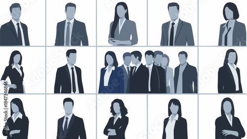 Diverse group of professionals in business attire showcasing teamwork and collaboration.