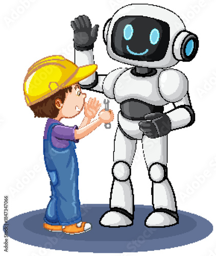 Child Engineer Giving High Five to Friendly Robot