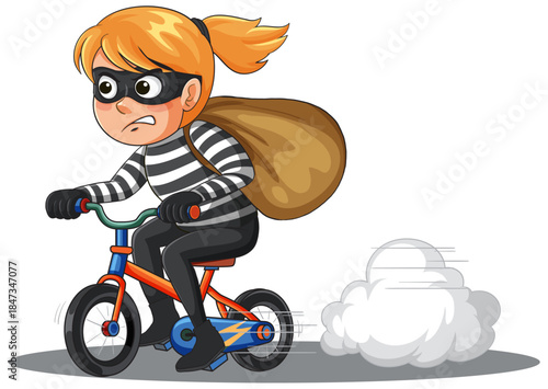 Female Robber Escaping Quickly on Small Bicycle