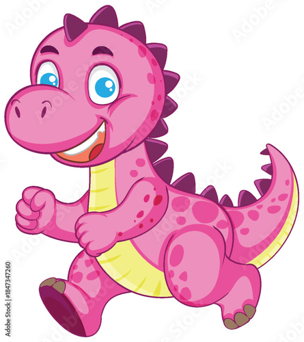 Smiling Pink Cartoon Dinosaur Running with Joyful Expression