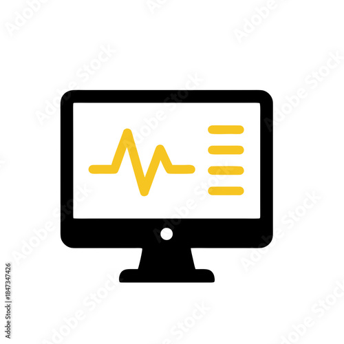 Computer monitor displaying a fluctuating waveform and data points, representing data analysis and monitoring