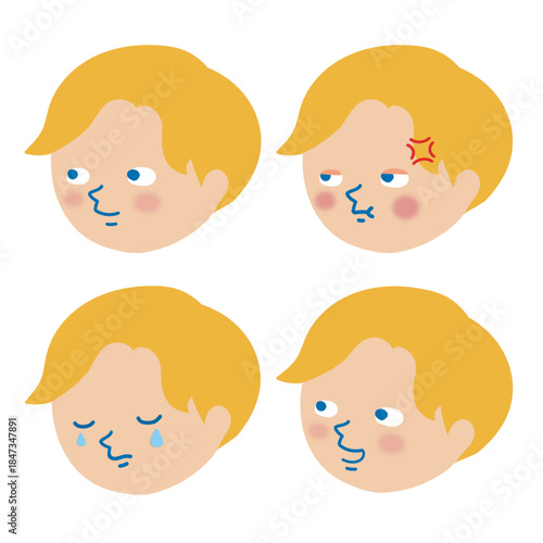 白人男性表情セット/Facial expression illustration set・white male
