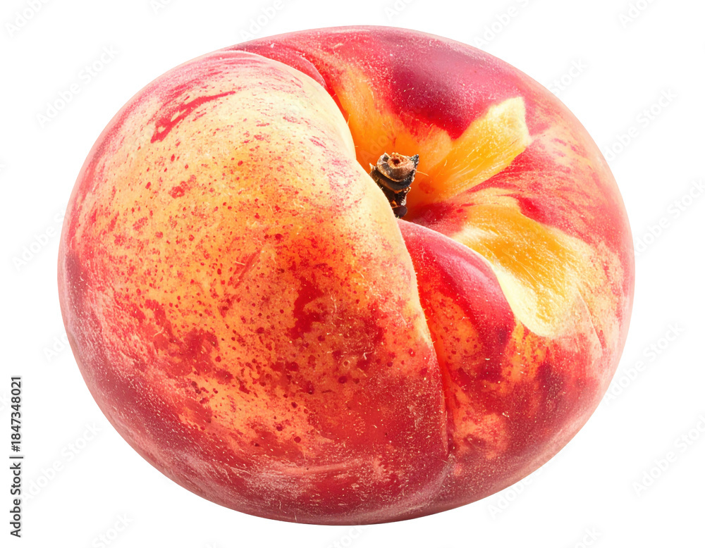 Obraz premium Ripe nectarine with red and yellow hues isolated on white background