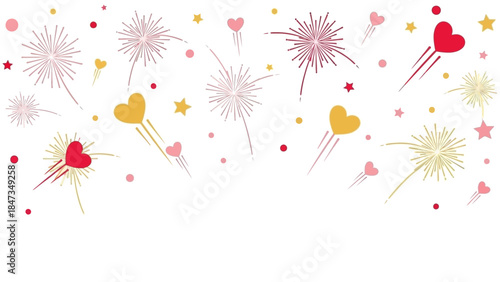 Festive Celebration Fireworks, Hearts, and Stars in a Playful Abstract Design for Special Occasions