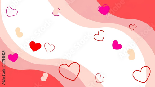 Romantic Heart-Filled Illustration A Festive Background with Repeating Heart Shapes and Soft, Wavy Bands