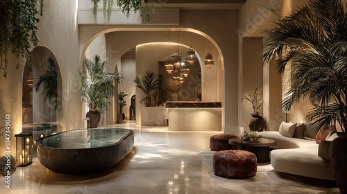 Luxury Boutique Hotel Lobby with Moroccan Elements
