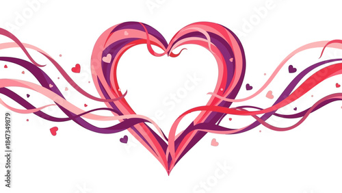 Elegant Heart Design with Flowing Ribbons in Shades of Pink, Purple, and Red