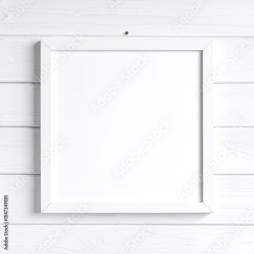 A stylish white frame elegantly hangs on a rustic wooden wall, showcasing its clean lines and bright color against the warm, textured backdrop.