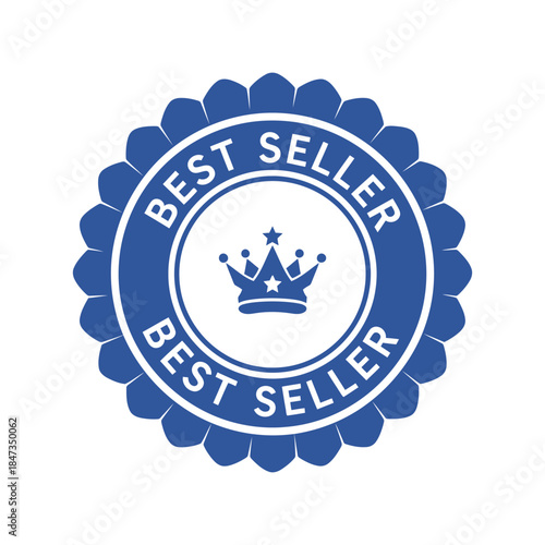 Blue best seller badge with crown icon Vector