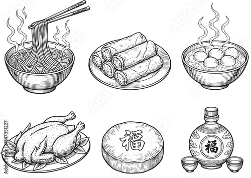Traditional Eastern Asian Food illustration