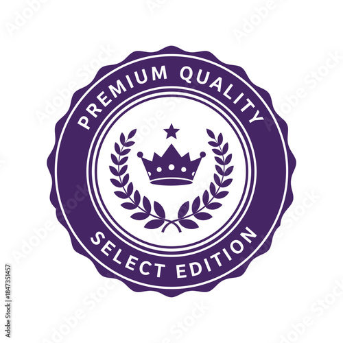 Premium quality select edition badge, royal crown, purple seal Vector