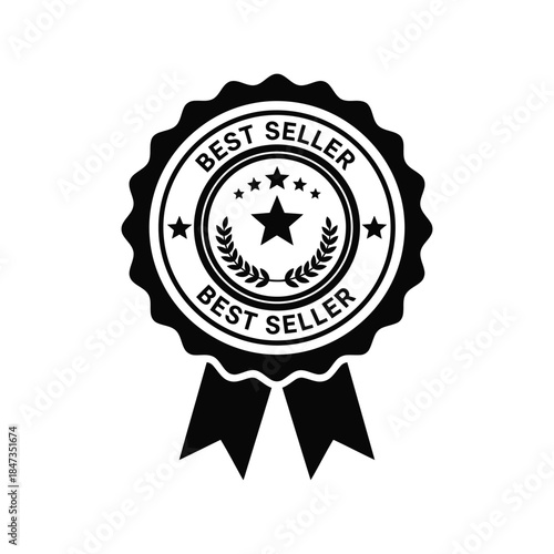 Black and white best seller badge award ribbon Vector