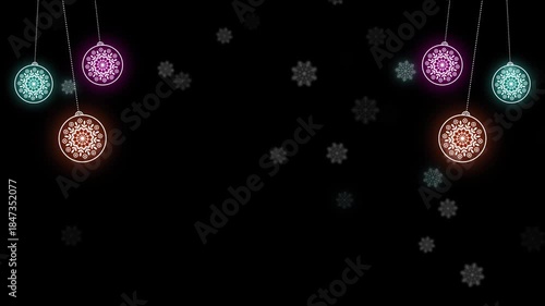 snow flakes and bokeh lights border frame 4k animaion on transparent background. christmas background 