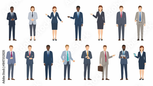 Diverse group of business professionals standing in a line.