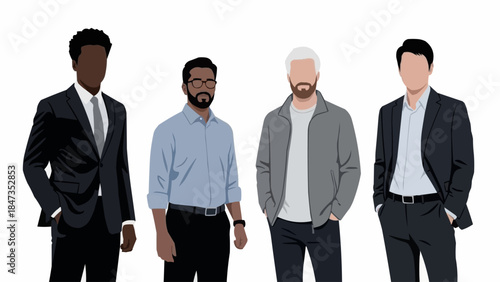 Diverse group of men standing together in professional attire.