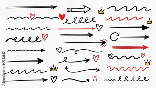 Collection of Hand Drawn Arrows and Decorative Elements.