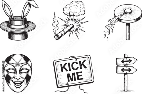 An illustrated collection of classic magical elements and objects, exuding a sense of enchantment and wonder