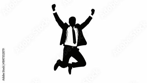 Silhouette of a Businessman Jumping for Joy.