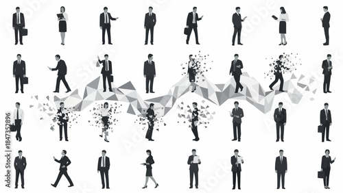 Collection of Business People Silhouettes in Various Poses.
