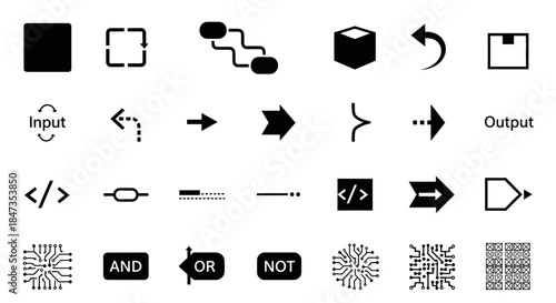 Black and white coding symbols icons 1.