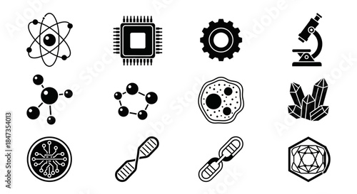 Black and white science icons set.