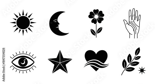Black and white symbolic icons set 1.