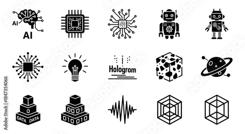 Black and white technology icons set.