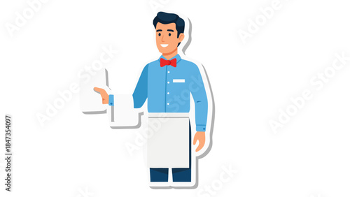 Smiling Waiter Holding a Menu or Order Pad