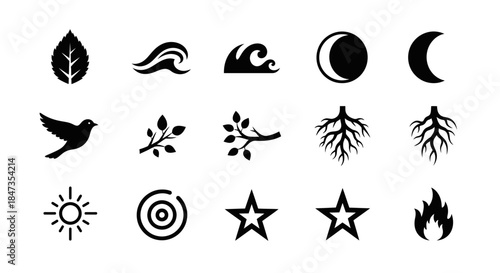 Black icons of nature and universe.