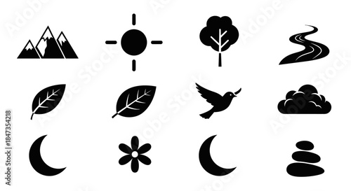 Black icons of nature and objects.