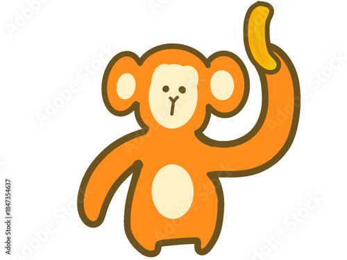   Cute Monkey Holding Banana, Kawaii Animal Character