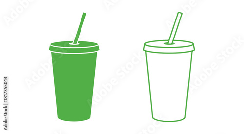 The image displays two versions of a drink in a cup with a straw. One is a solid color silhouette, while the other is just a basic outline of the same cup shape.

