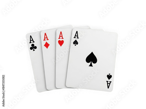 Four playing cards ace, isolated on transparent background