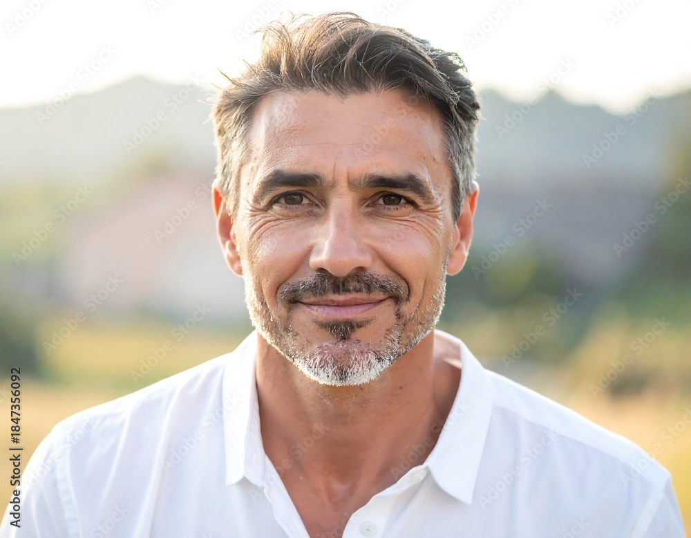 Fototapeta premium Middle-aged man with kind eyes and a welcoming smile