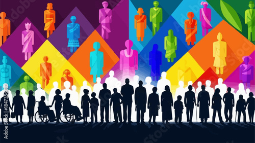 Diverse group of people standing together representing unity and inclusion.