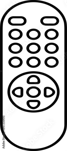 Minimalist Line Art Vector Illustration of a Universal Remote Control with Standard Keypad and Directional Buttons, Ideal for Technology and Home Entertainment Graphics
