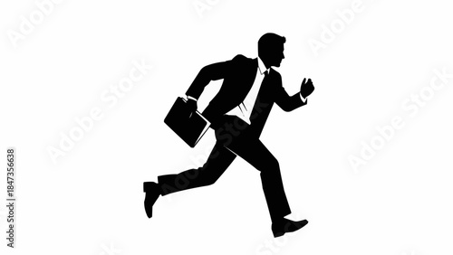 Silhouette of a businessman running with a briefcase.