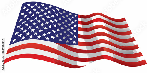 A waving american flag with red and white stripes and blue stars