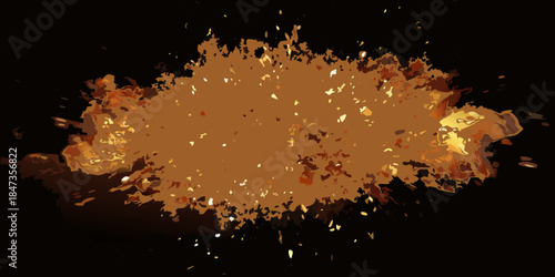 An abstract explosion of golden and brown particles against a dark background