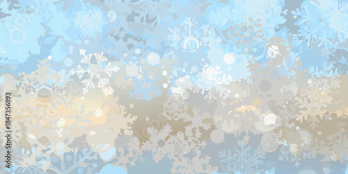 Abstract winter background with delicate snowflakes and a soft color palette