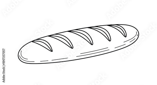 A simple black and white line art illustration of a loaf of bread or a baguette, perfect for a bakery logo or menu design.