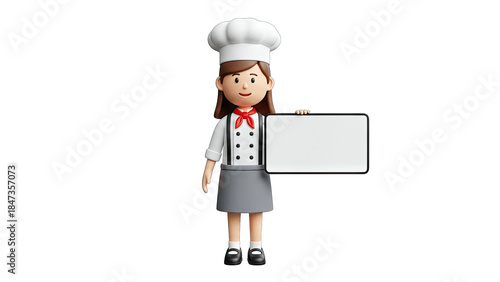Chef Holding Blank Sign - Isolated on White Background