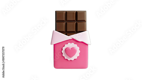 Chocolate Bar in Pink Packaging with Heart - Isolated on White