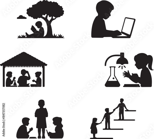 Daily Life Human Activities Silhouette Icons