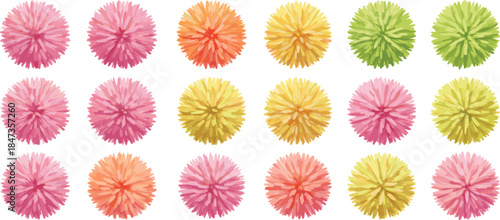 Colorful round bushes top view garden plants collection, nature landscape greenery foliage design, cad drawing flat vector illustration, eco art decoration