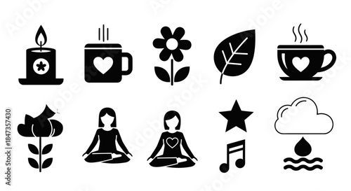 Black icons of relaxation and wellness.
