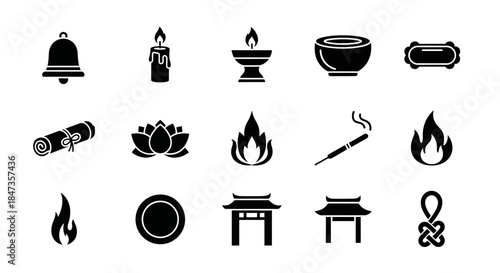 Black icons of religious symbols.