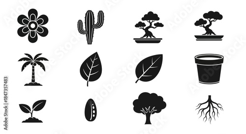 Black icons of various plant types.