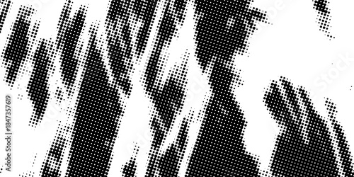 Artistic grunge halftone background with vertical brush stroke patterns and distressed dot noise, perfect for posters and urban design.
