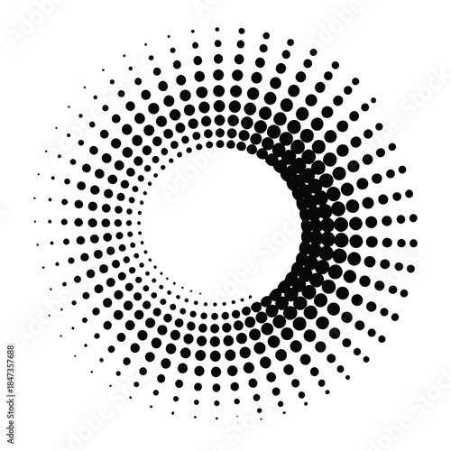 Abstract halftone dot spiral circle pattern isolated on